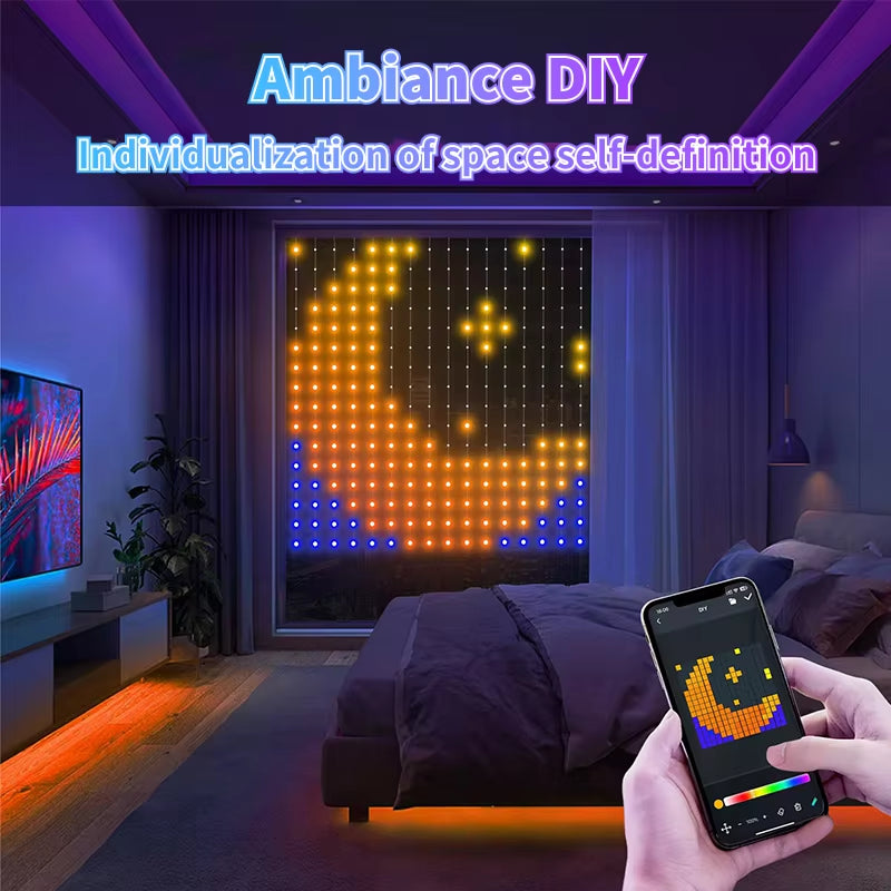 400Leds Smart Curtain Lights Bluetooth LED String RGBIC DIY Music Change Display for Window Bedroom Christmas Party Decoration