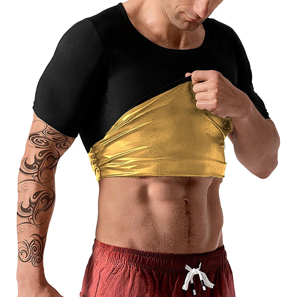 Men'S Sauna Suit T-Shirt Heat Trapping Sweat Compression Vest Shapewear Top Gym Exercise Shaper Belly Control Fat Burn Shirt
