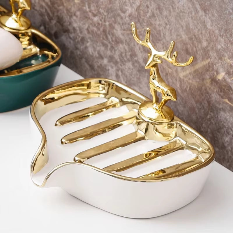 New Light Luxury Style Creative Soap Box Portable Leaf Soap Holder Bathroom Household Ceramics Drain Soap Rack Bathroom 1PC