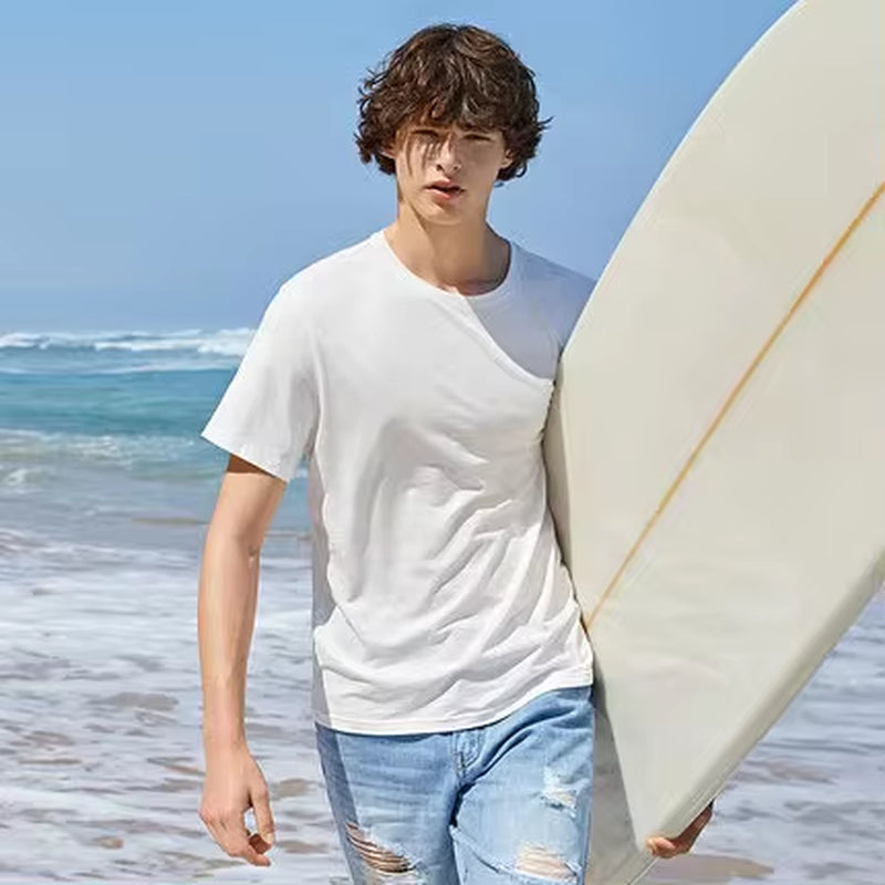 Summer Cotton T Shirts Men 2024 Simple O Neck Stretch Solid New Tops Clothing Casual Tshirt Man Streetwear Cool Tee Shirts