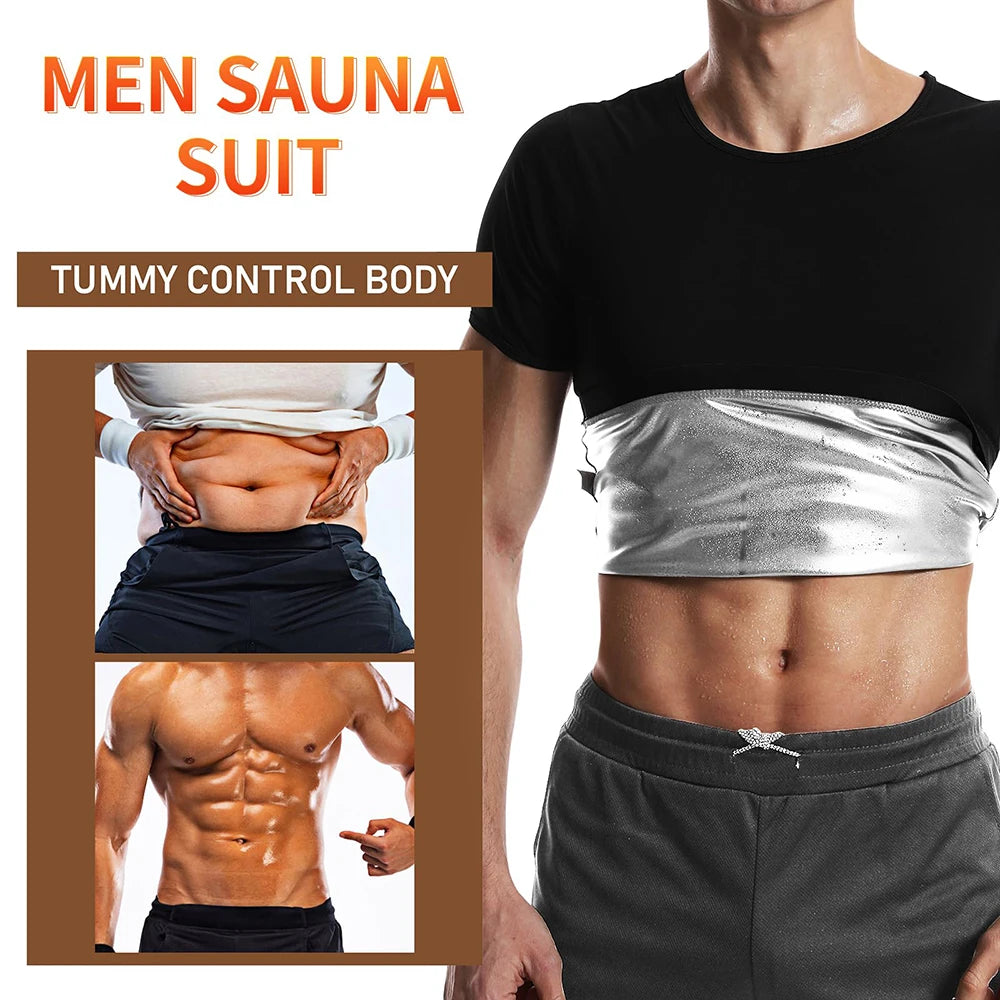 Men'S Sauna Suit T-Shirt Heat Trapping Sweat Compression Vest Shapewear Top Gym Exercise Shaper Belly Control Fat Burn Shirt
