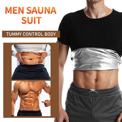 Men'S Sauna Suit T-Shirt Heat Trapping Sweat Compression Vest Shapewear Top Gym Exercise Shaper Belly Control Fat Burn Shirt