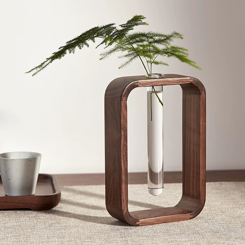 Hemu Rectangle Solid Wood Hydroponic Plant Retro Living Room Decoration Tea Room Dining Table Flower Arrangement Decoration Vase