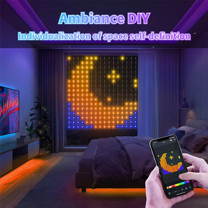 400Leds Smart Curtain Lights Bluetooth LED String RGBIC DIY Music Change Display for Window Bedroom Christmas Party Decoration
