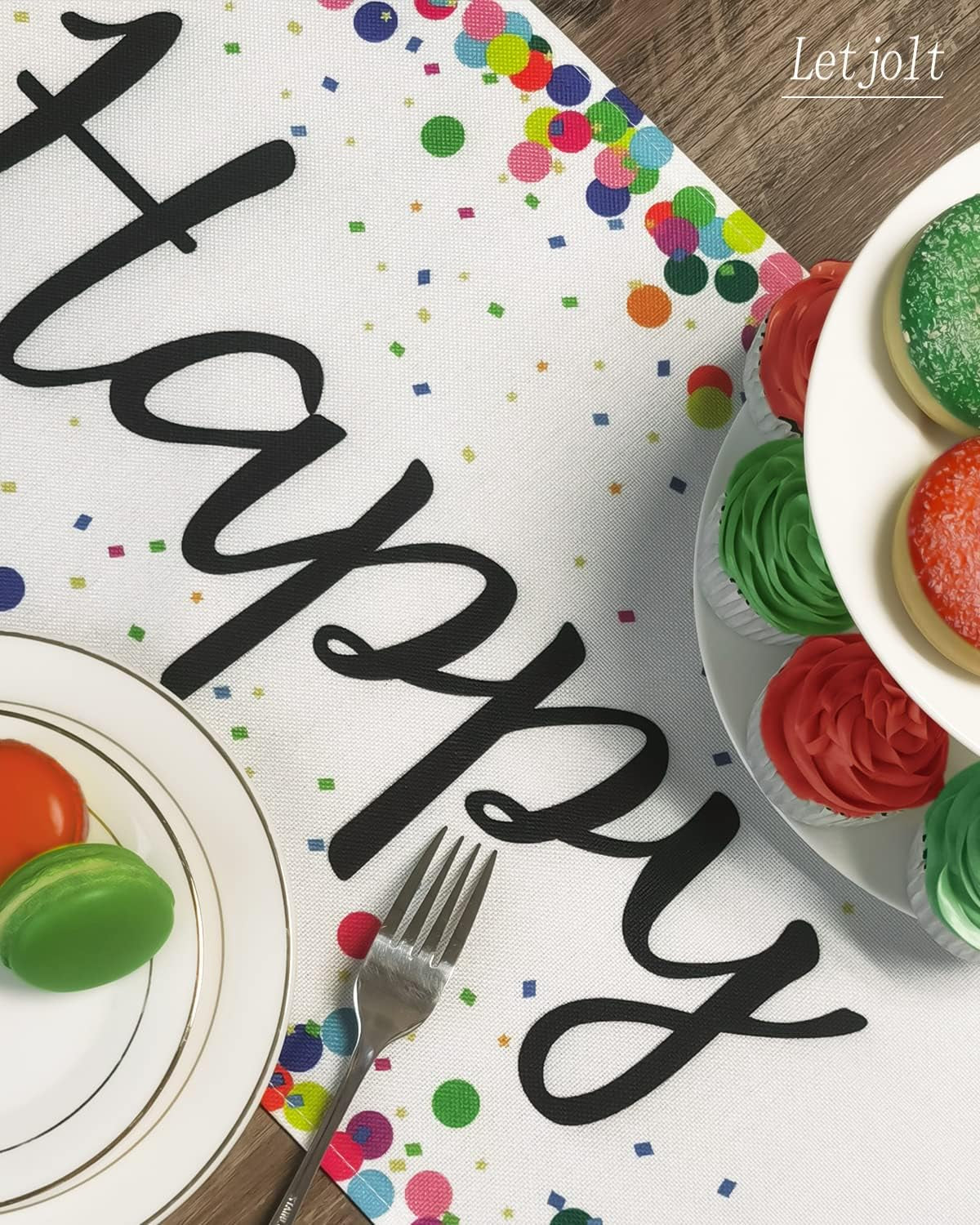 Happy Birthday Table Runner 72 Inches Birthday Centerpieces for Tables Birth Day Party Sign Polka Dots Table Decoration, White