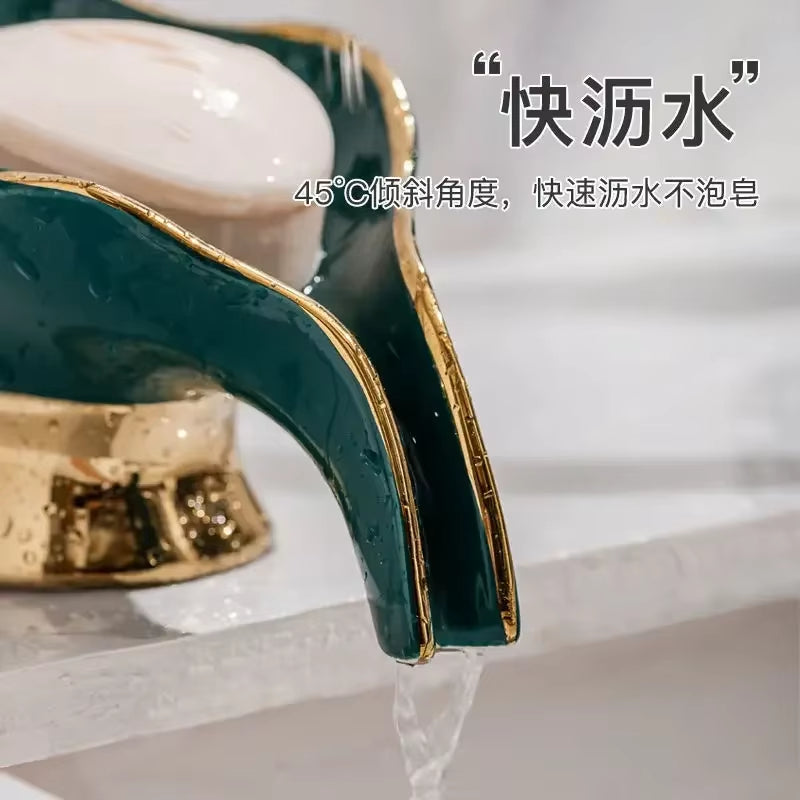 New Light Luxury Style Creative Soap Box Portable Leaf Soap Holder Bathroom Household Ceramics Drain Soap Rack Bathroom 1PC