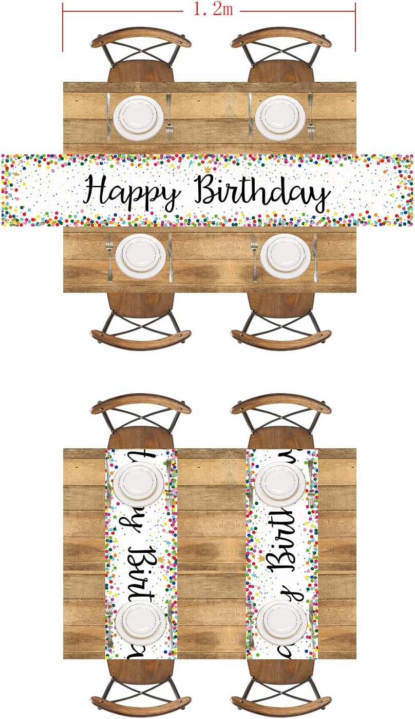 Happy Birthday Table Runner 72 Inches Birthday Centerpieces for Tables Birth Day Party Sign Polka Dots Table Decoration, White