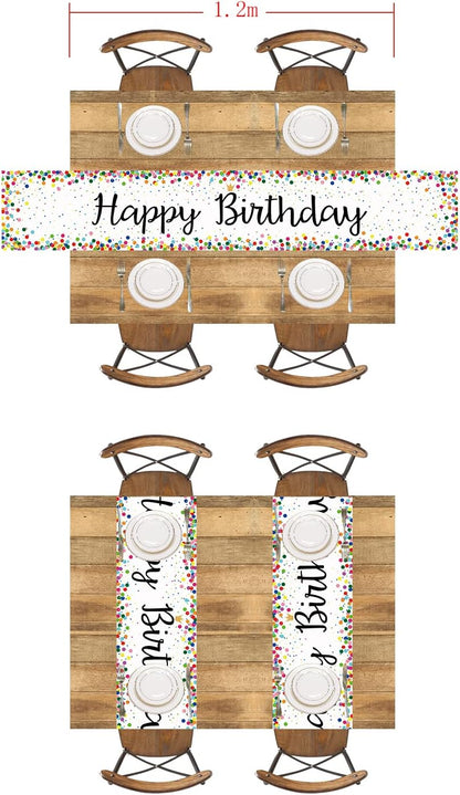 Happy Birthday Table Runner 72 Inches Birthday Centerpieces for Tables Birth Day Party Sign Polka Dots Table Decoration, White