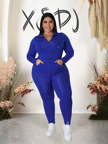 Plus Size Women 2 Piece Set Outfit Stretchy Hoode and Pant Trouser Suits New in Matching Sets Fall Workout Outfits Tracksuit