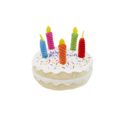 Dog Birthday Cake Toy Soft Plush Squeaky with Colourful Candles Durable Funny Stuffed Chew for Large Breeds Birthday Gift Scarf