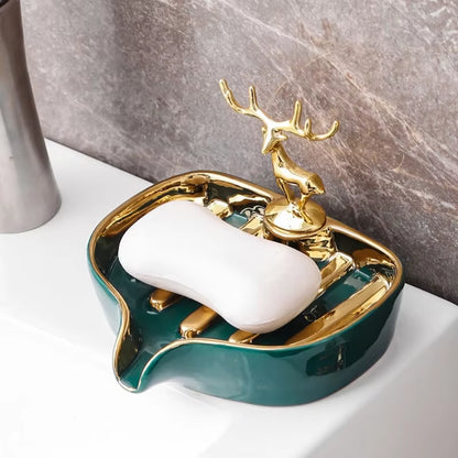 New Light Luxury Style Creative Soap Box Portable Leaf Soap Holder Bathroom Household Ceramics Drain Soap Rack Bathroom 1PC