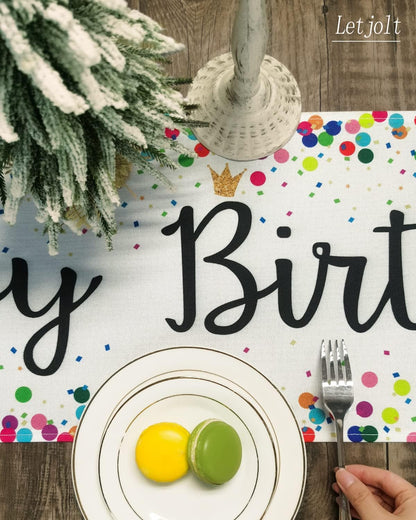 Happy Birthday Table Runner 72 Inches Birthday Centerpieces for Tables Birth Day Party Sign Polka Dots Table Decoration, White