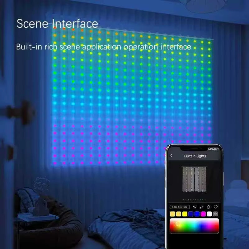 400Leds Smart Curtain Lights Bluetooth LED String RGBIC DIY Music Change Display for Window Bedroom Christmas Party Decoration
