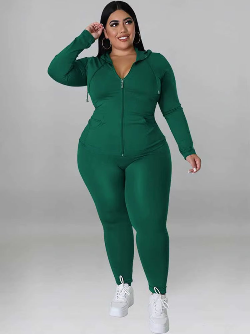 Plus Size Women 2 Piece Set Outfit Stretchy Hoode and Pant Trouser Suits New in Matching Sets Fall Workout Outfits Tracksuit