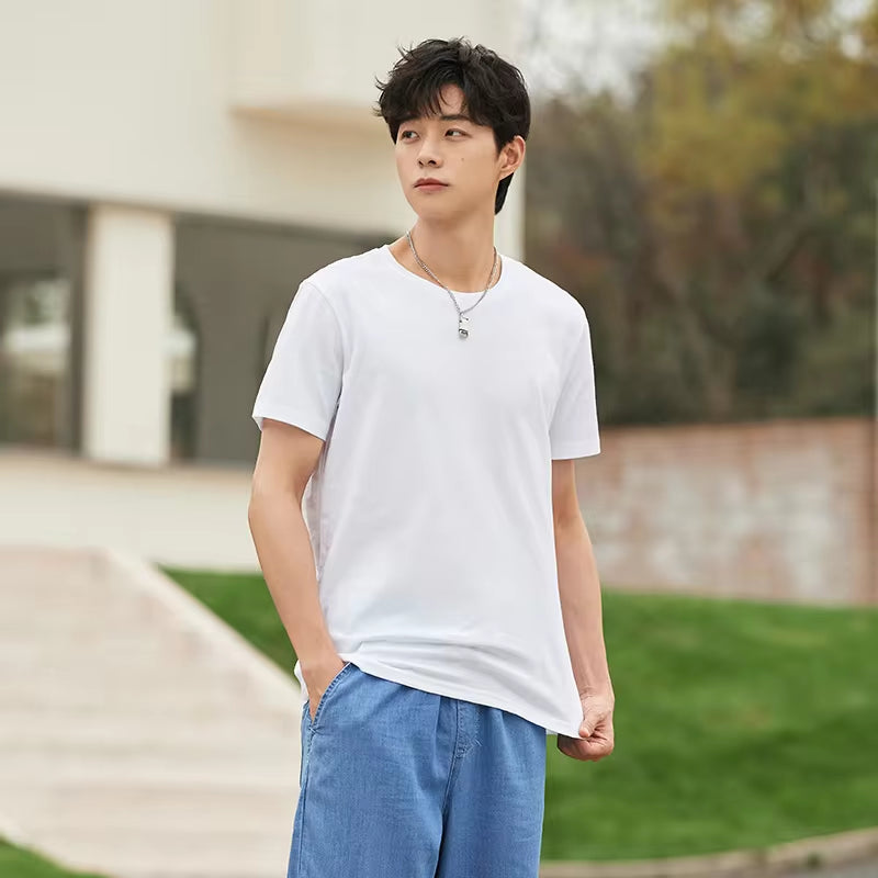 Summer Cotton T Shirts Men 2024 Simple O Neck Stretch Solid New Tops Clothing Casual Tshirt Man Streetwear Cool Tee Shirts