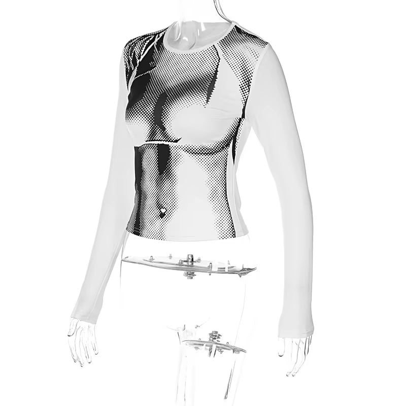 Tie Dye Long Sleeve Crops Tops Crewneck Slim T-Shirts Spring Casual Print Tees for Women Y2K 3D Stereoscopic Streetwear Tshirt