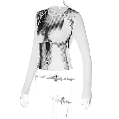 Tie Dye Long Sleeve Crops Tops Crewneck Slim T-Shirts Spring Casual Print Tees for Women Y2K 3D Stereoscopic Streetwear Tshirt