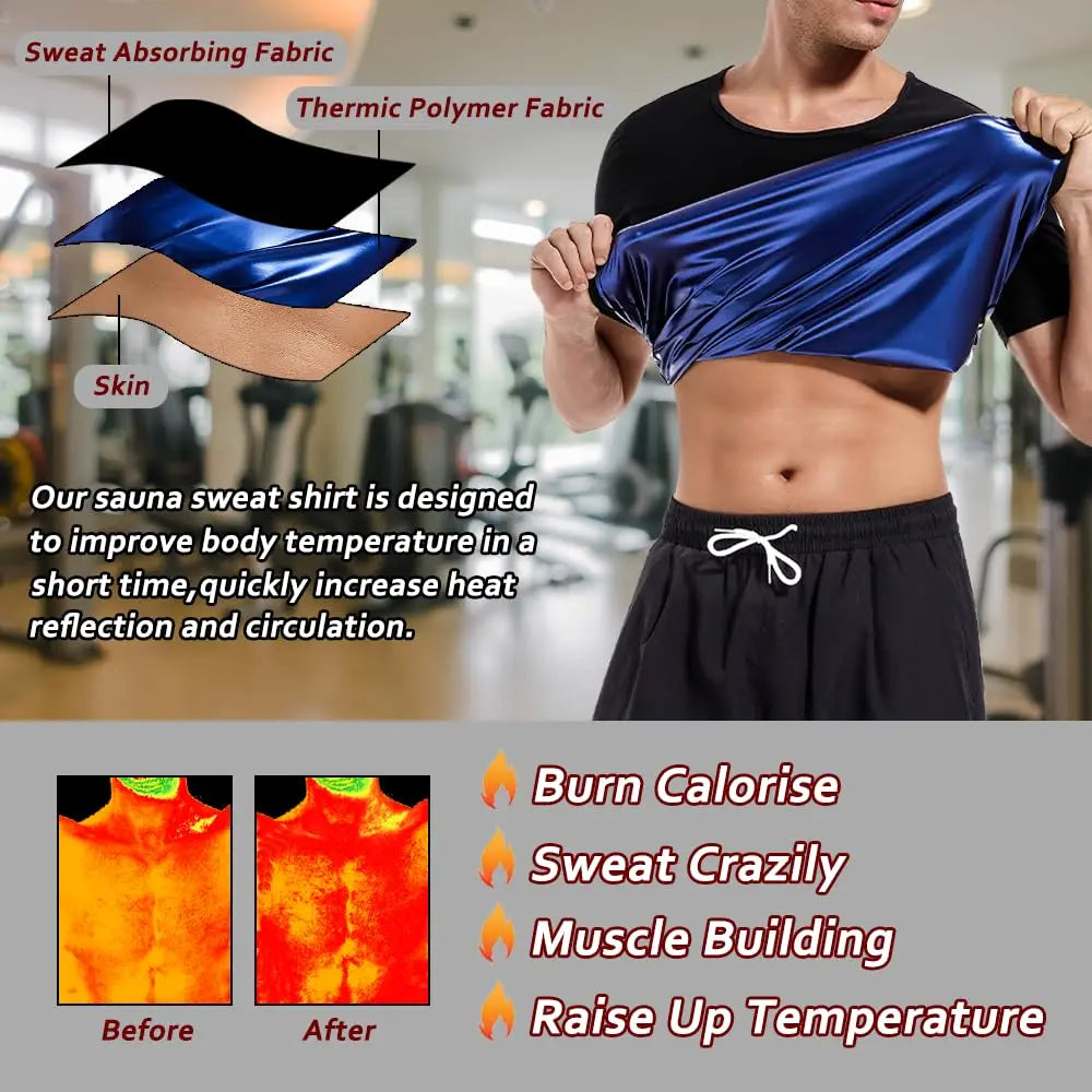 Men'S Sauna Suit T-Shirt Heat Trapping Sweat Compression Vest Shapewear Top Gym Exercise Shaper Belly Control Fat Burn Shirt