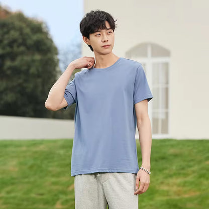 Summer Cotton T Shirts Men 2024 Simple O Neck Stretch Solid New Tops Clothing Casual Tshirt Man Streetwear Cool Tee Shirts