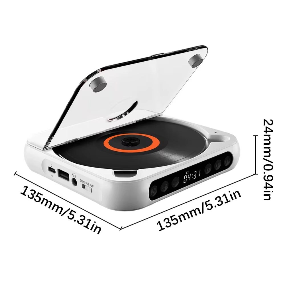 CD Player Portable BT Music Player CD Runner with Dustproof Cover 6 Modes A-B Repeat Timer Remote Control External Playback