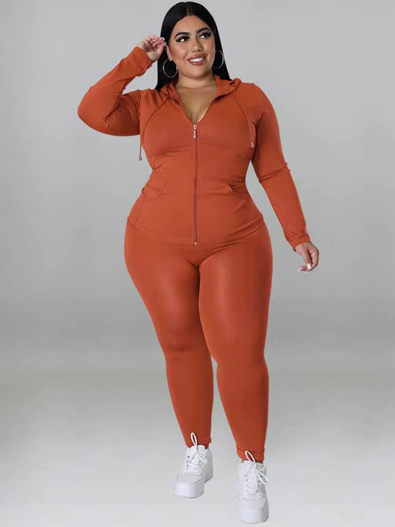 Plus Size Women 2 Piece Set Outfit Stretchy Hoode and Pant Trouser Suits New in Matching Sets Fall Workout Outfits Tracksuit