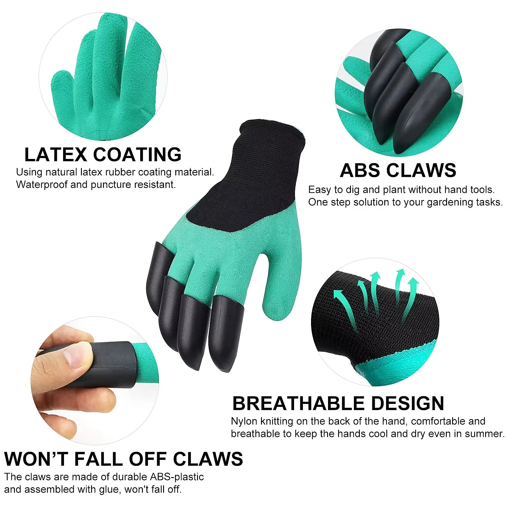 Gardening Gloves with Claws Breathable Waterproof Working Digging Planting Sting-Resistant Non-Slip Protective Latex Gloves