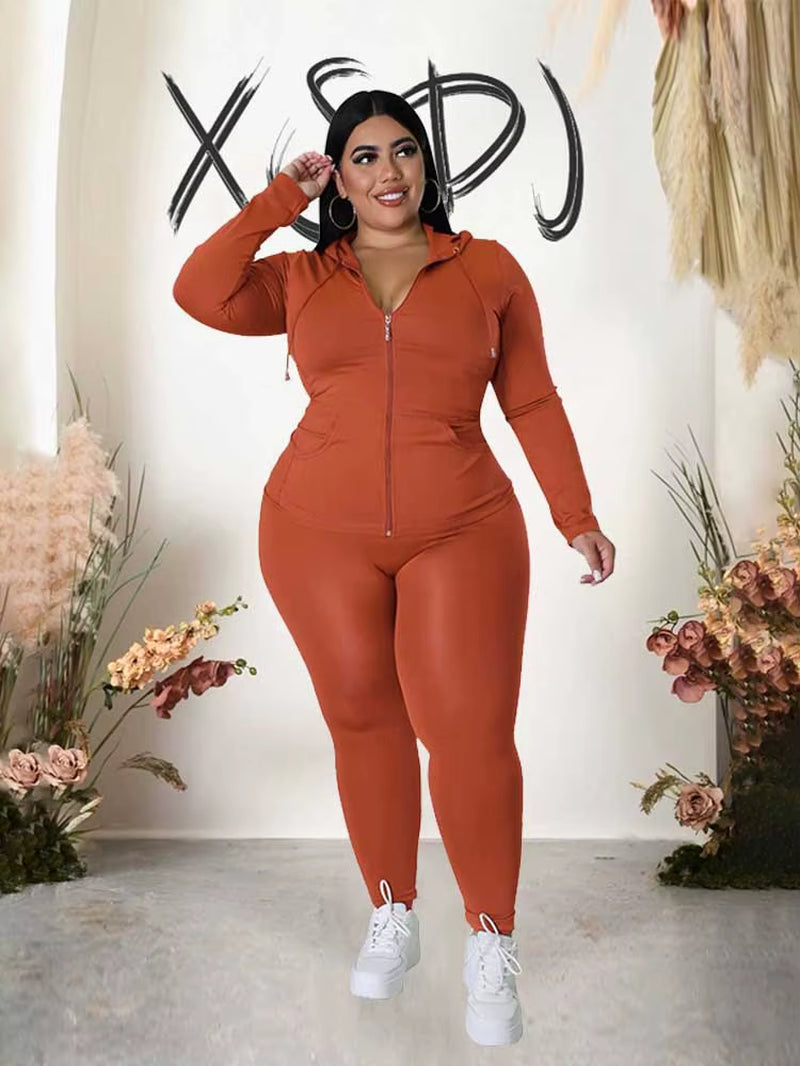 Plus Size Women 2 Piece Set Outfit Stretchy Hoode and Pant Trouser Suits New in Matching Sets Fall Workout Outfits Tracksuit