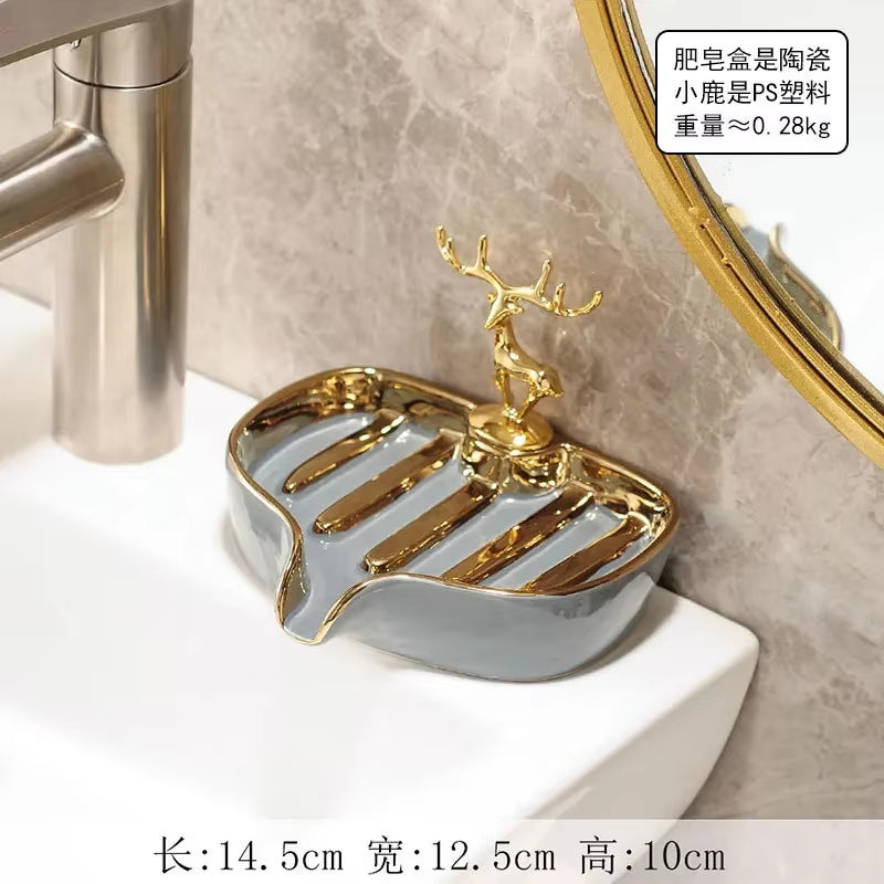 New Light Luxury Style Creative Soap Box Portable Leaf Soap Holder Bathroom Household Ceramics Drain Soap Rack Bathroom 1PC