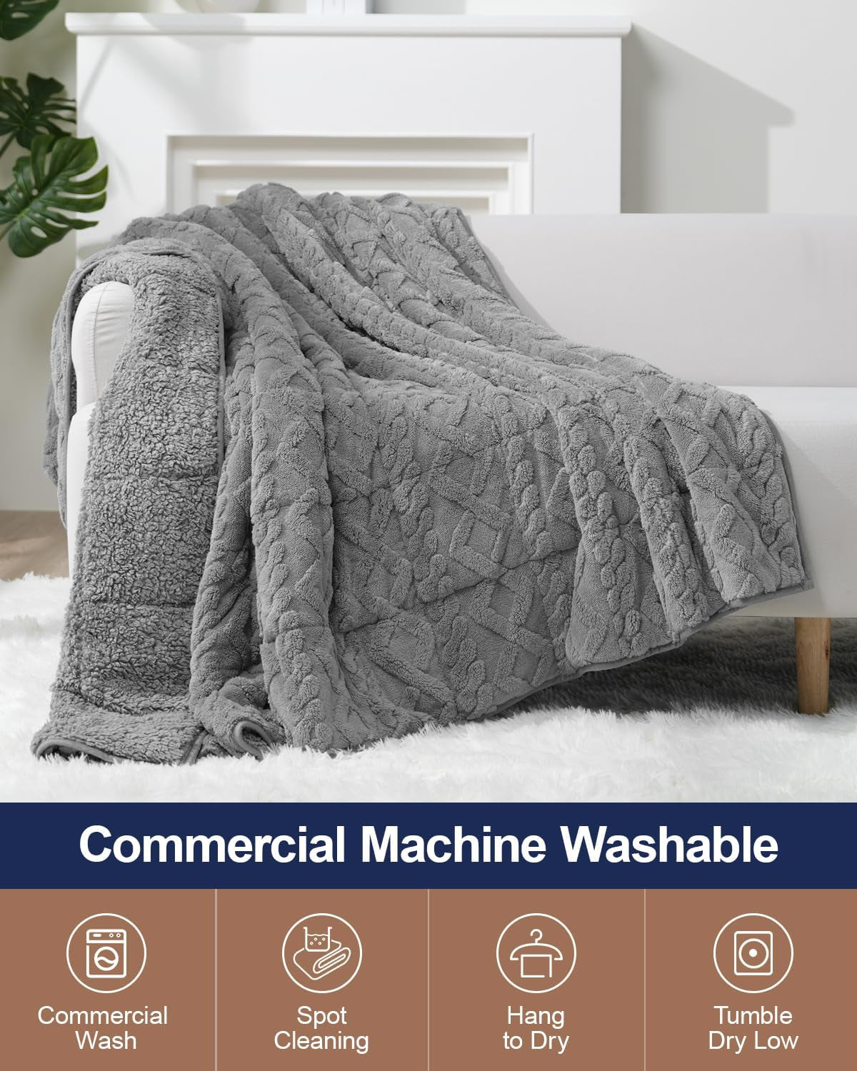 Cottonblue Weighted Blanket for Adults Queen Size 6.61 Pound, Soft Fluffy Sherpa Fleece Jacquard Weighted Blankets Throw 27"X40" for Sleep Relax, Fuzzy Warm Arch Heavy Blanket for Bed Couch, Gray