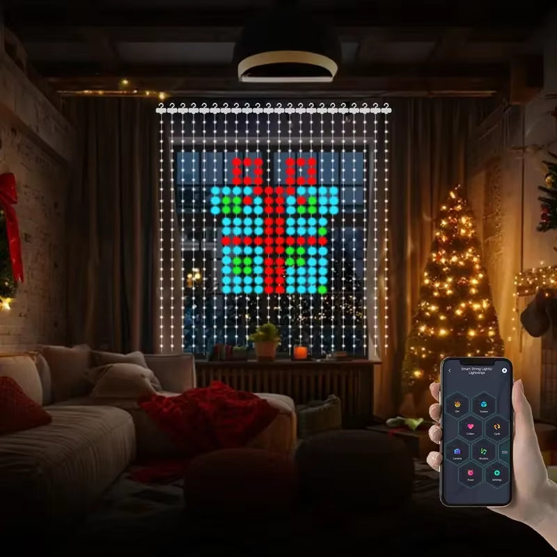 400Leds Smart Curtain Lights Bluetooth LED String RGBIC DIY Music Change Display for Window Bedroom Christmas Party Decoration