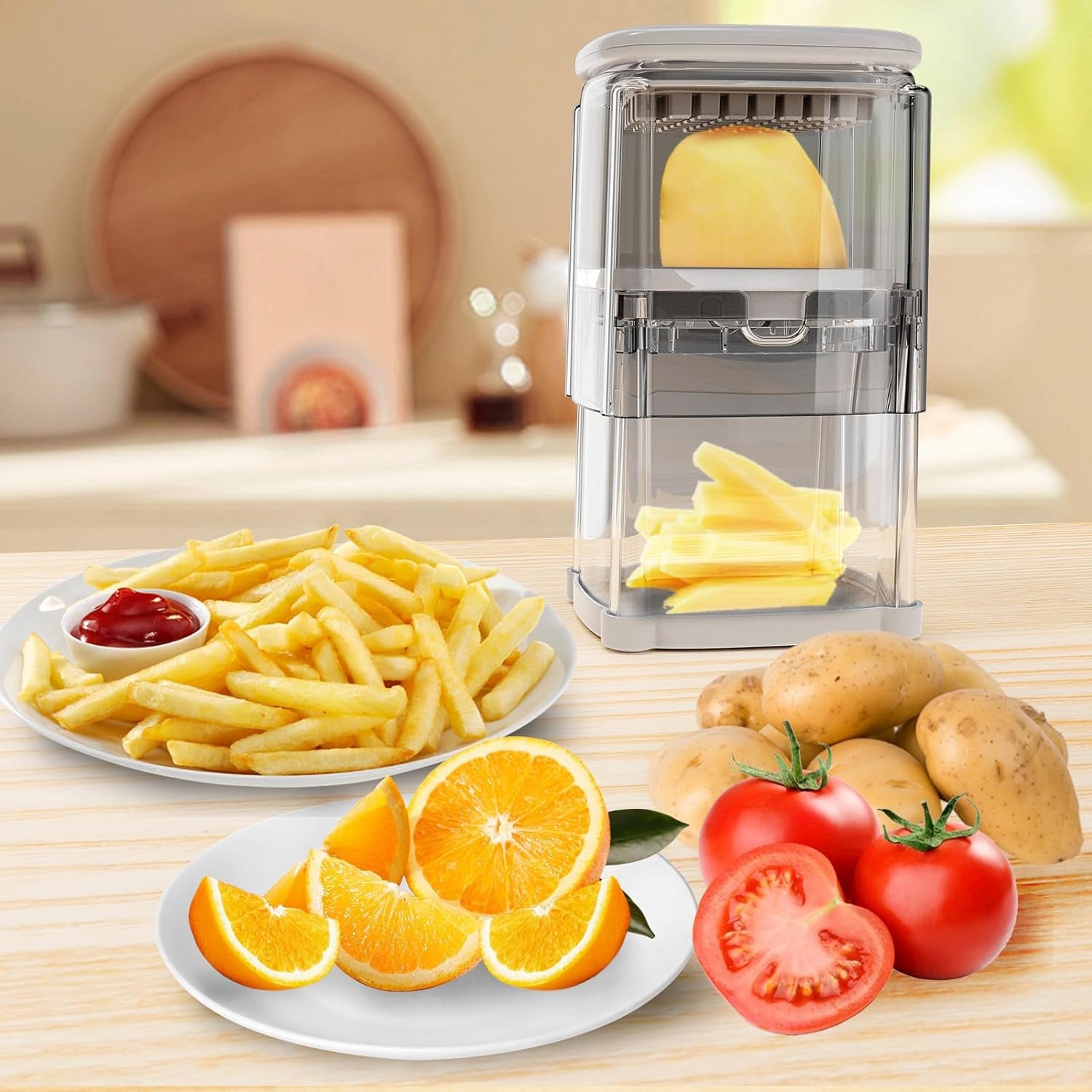 Potato Slicer French Fry Cutter Veggie Chopper Potato Cutter for Fries Potato Onion Cutter Food Chopper Manual Hand Vegetable Cutter Dicer (1 Blade)