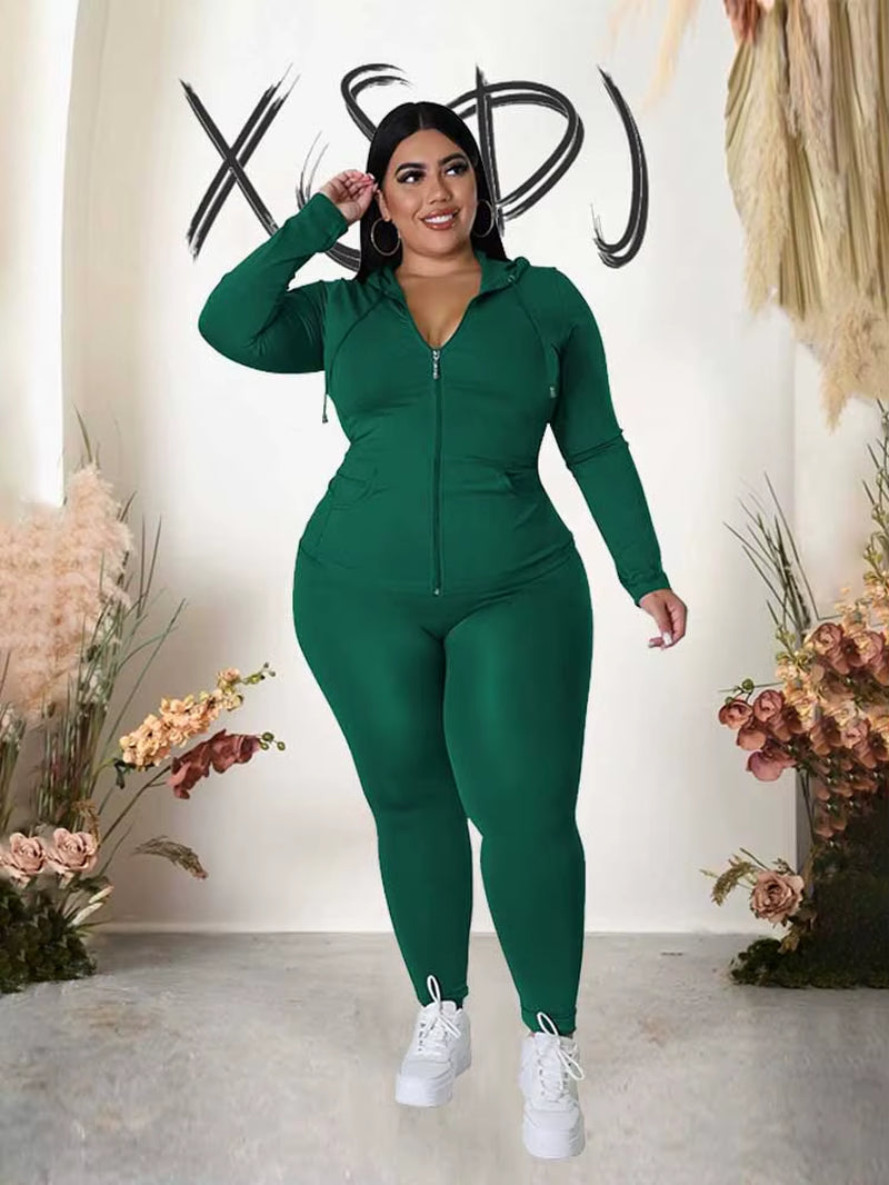 Plus Size Women 2 Piece Set Outfit Stretchy Hoode and Pant Trouser Suits New in Matching Sets Fall Workout Outfits Tracksuit