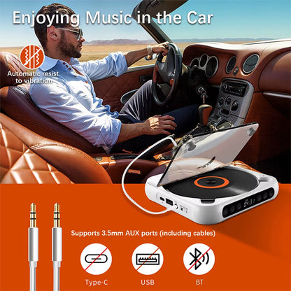 CD Player Portable BT Music Player CD Runner with Dustproof Cover 6 Modes A-B Repeat Timer Remote Control External Playback