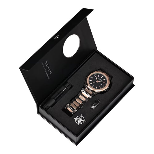 Luxury Business Men'S Watch Gift Box Set High Quality Rose Gold Case Simple and Versatile Quartz Watch Relogio Masculino