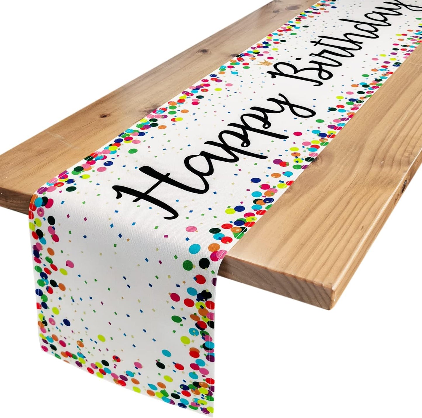 Happy Birthday Table Runner 72 Inches Birthday Centerpieces for Tables Birth Day Party Sign Polka Dots Table Decoration, White