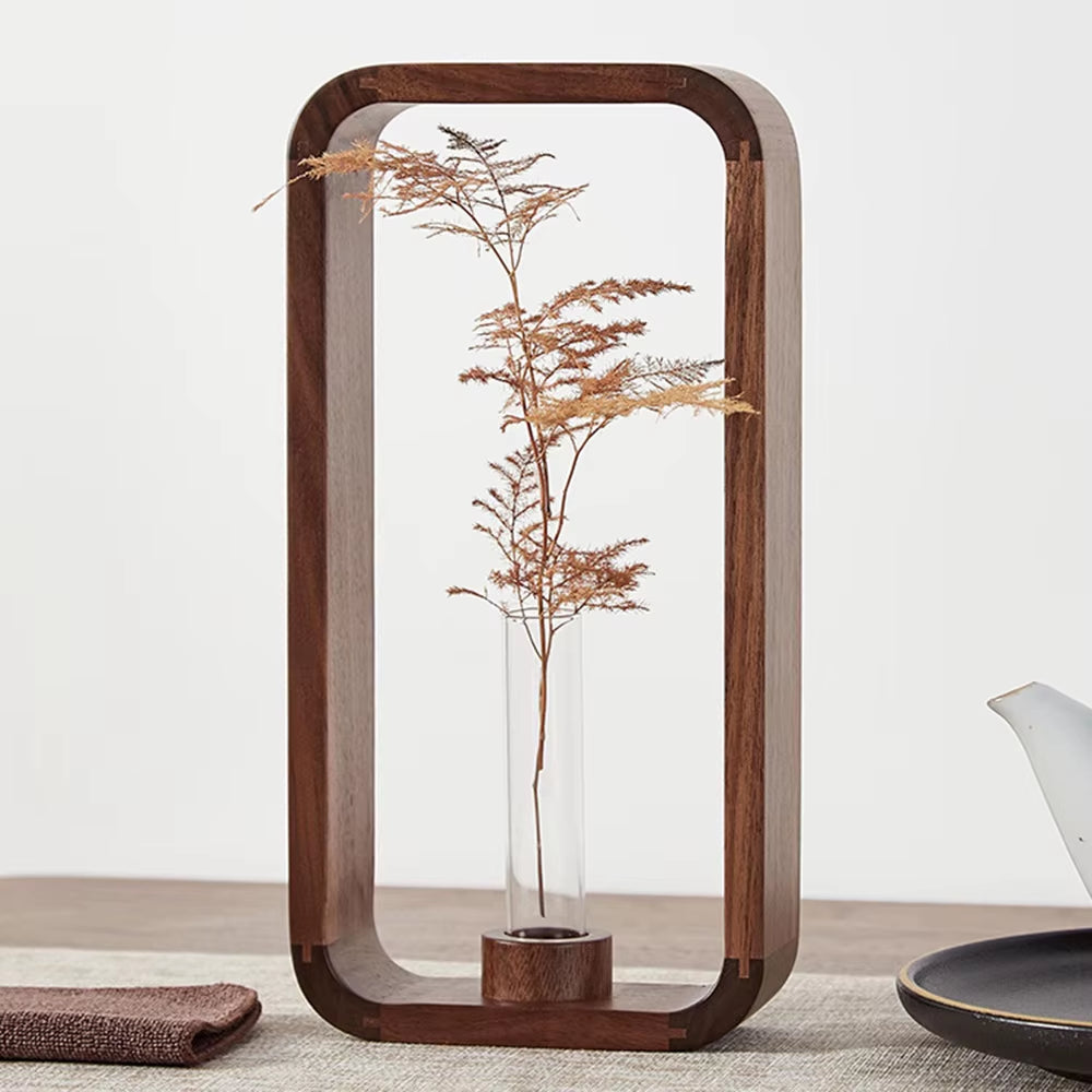 Hemu Rectangle Solid Wood Hydroponic Plant Retro Living Room Decoration Tea Room Dining Table Flower Arrangement Decoration Vase