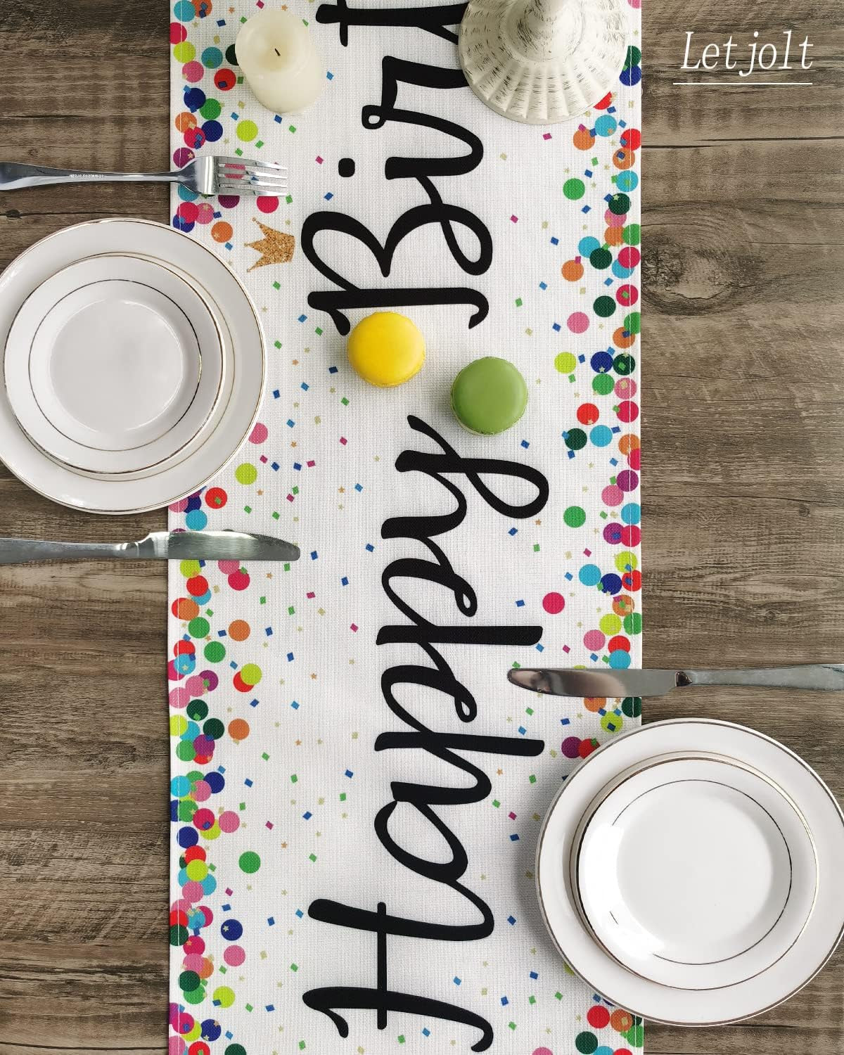 Happy Birthday Table Runner 72 Inches Birthday Centerpieces for Tables Birth Day Party Sign Polka Dots Table Decoration, White
