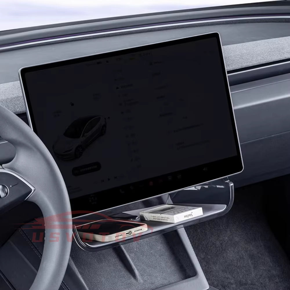 Under Screen Storage Box for Tesla Model 3 Y Highland Center Console Organizer Tray Dashboard Bins Tissue Phone Holder Accessory