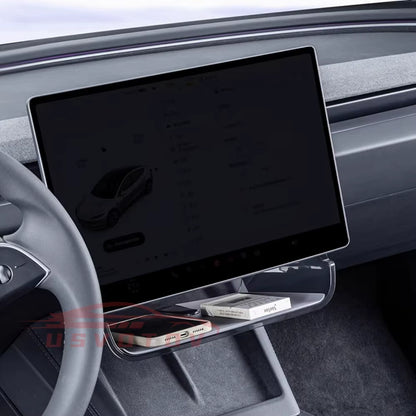 Under Screen Storage Box for Tesla Model 3 Y Highland Center Console Organizer Tray Dashboard Bins Tissue Phone Holder Accessory
