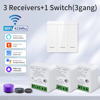 Wifi RF 433Mhz Smart Switch Tuya Smart Life Alexa Google Alice Voice Control Remote Wireless Wall Panel Module for Led Lighting
